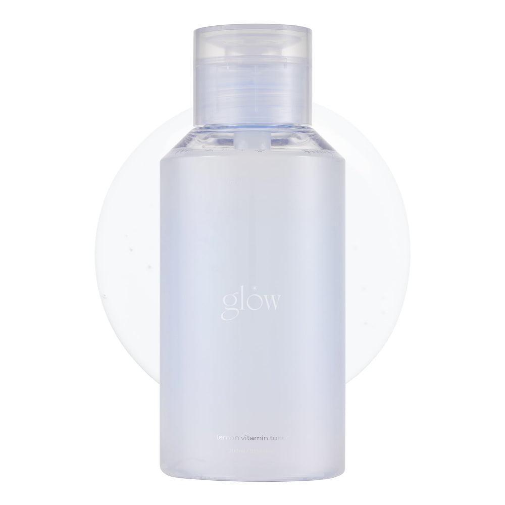 Glow lemon toner bottle front for daily hydration.