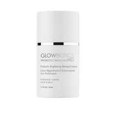 Glowbiotics Brightening Renewal Lotion bottle showcases a lightweight texture for daily hydration