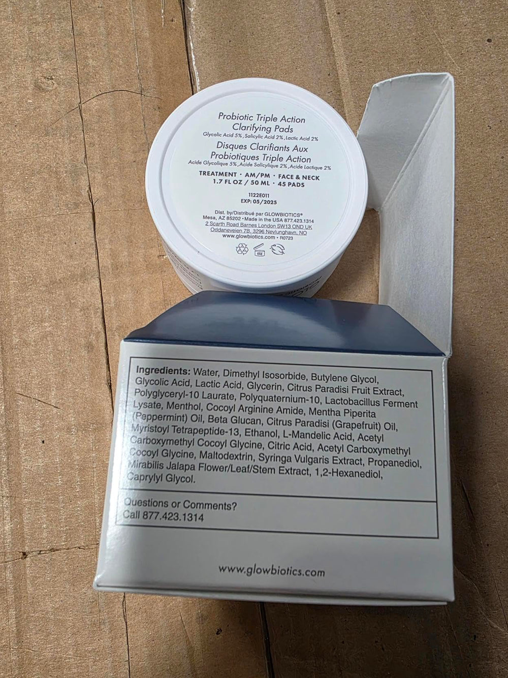 Glowbiotics Clarifying Pads travel-ready pack shown for on-the-go use.