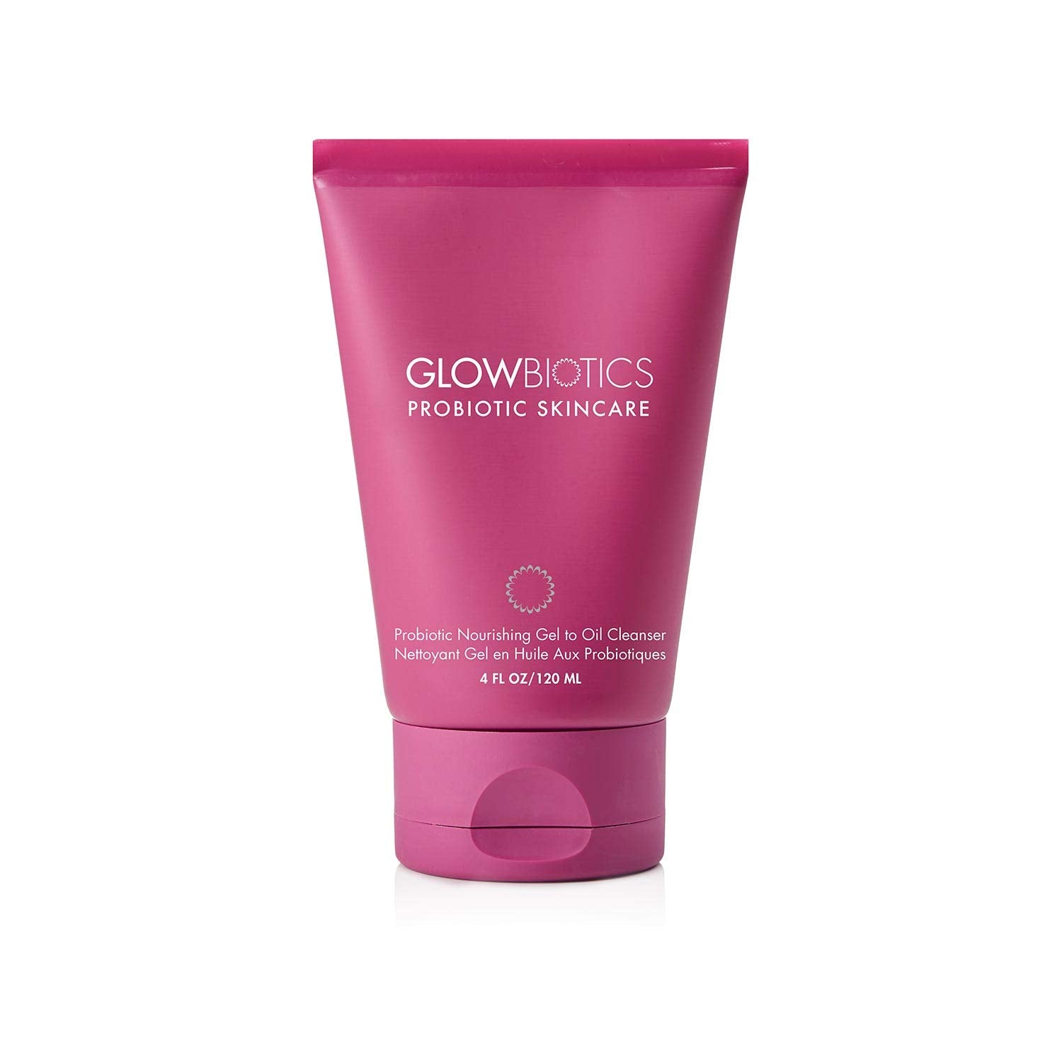 Glowbiotics Probiotic Gel-to-Oil Cleanser removes makeup while preserving the skin's moisture barrier.