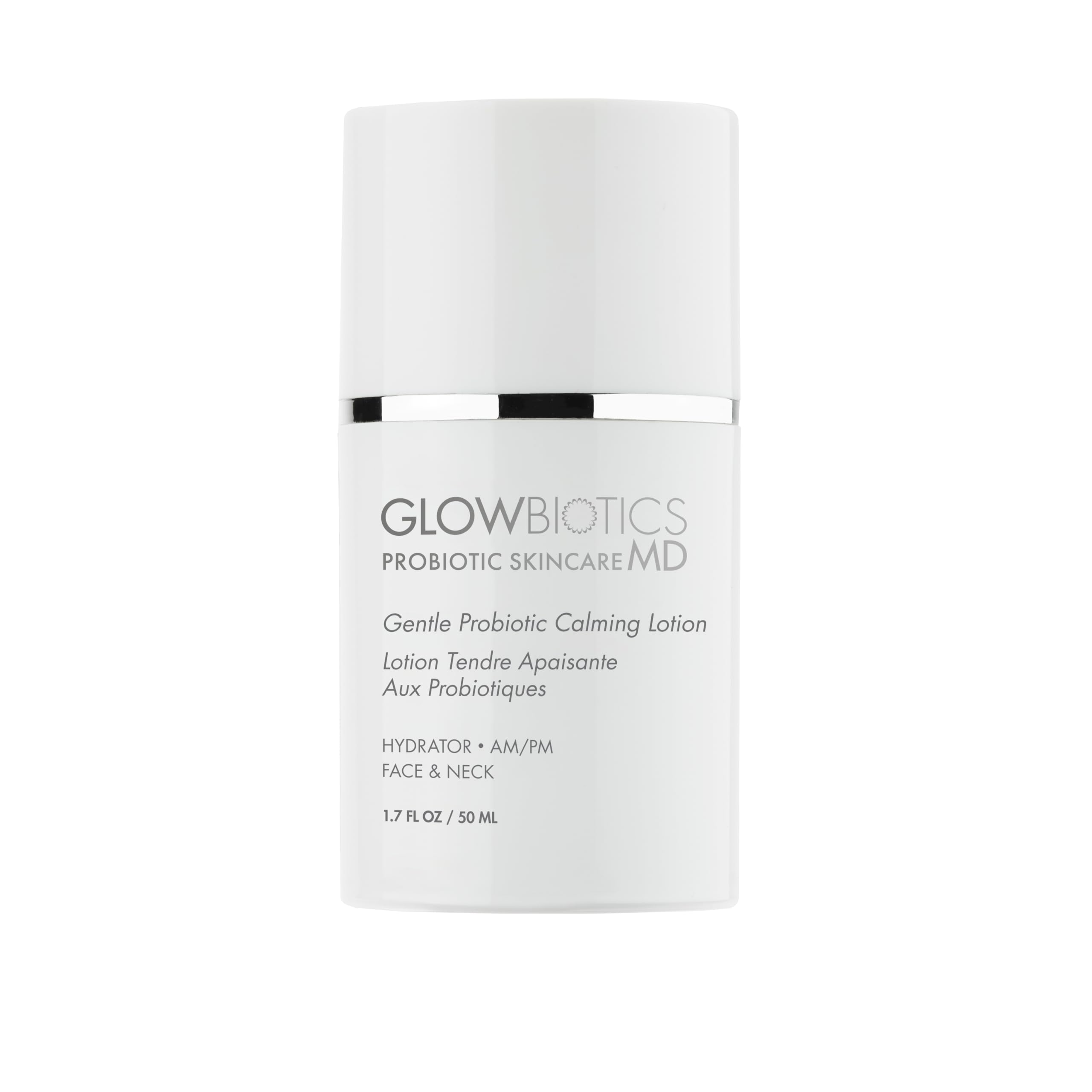 Glowbiotics Probiotic Calming Lotion bottle for soothing, radiant skin.