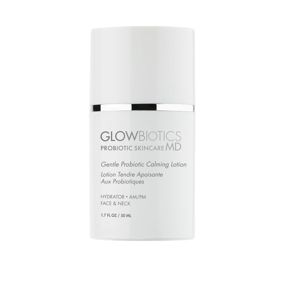 Glowbiotics Probiotic Calming Lotion bottle for soothing, radiant skin.