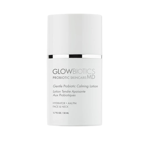 Glowbiotics Probiotic Calming Lotion bottle for soothing, radiant skin.