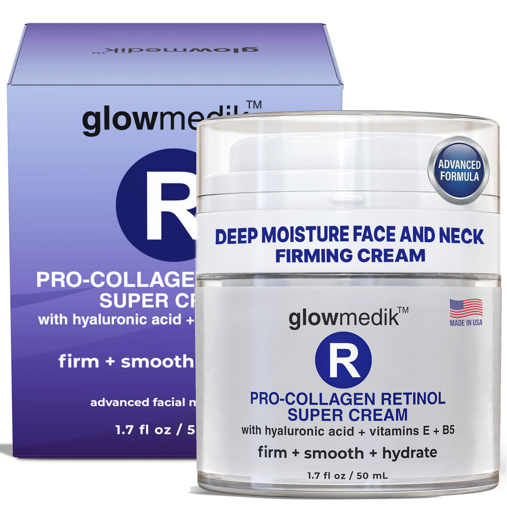 Glowmedik Pro-Collagen Retinol Cream bottle highlights anti-aging packaging.