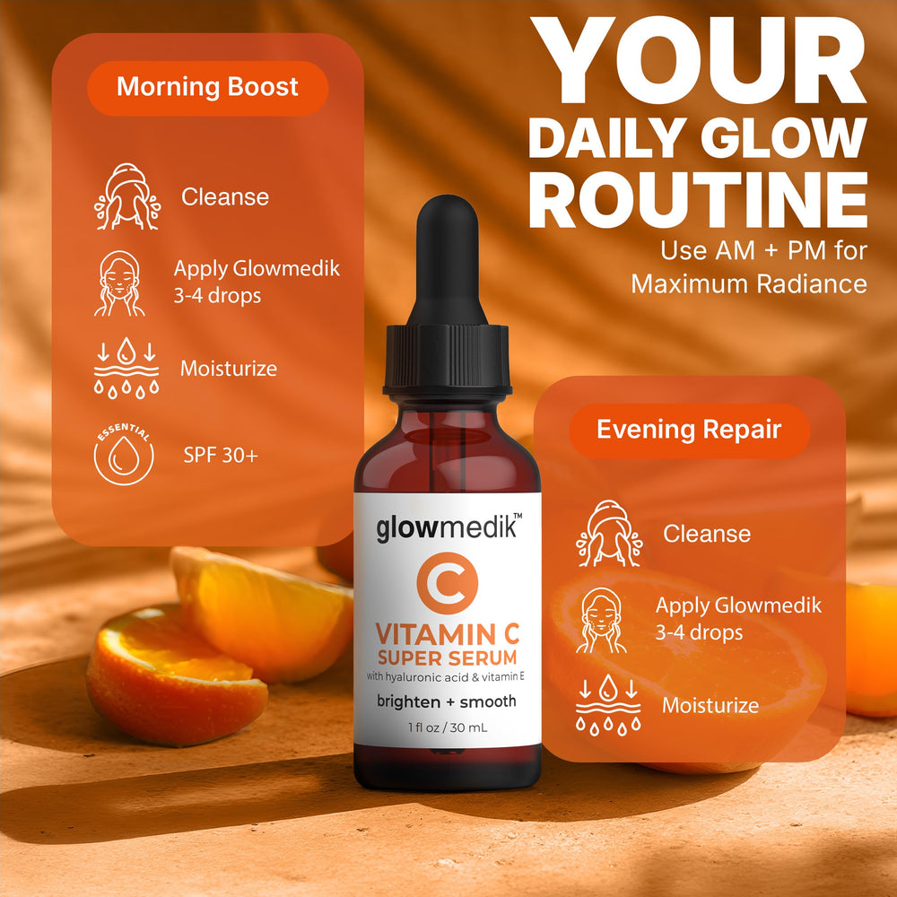 GlowMedik Vitamin C Serum dropper dispensing hydrating serum for plump skin.