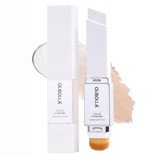 GLSFACE color-changing foundation stick close-up showing instant shade-match for a flawless base