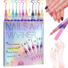 Gluixio 12-colors nail art pens set showing vibrant pigments for DIY manicures
