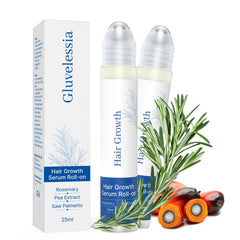 Gluvelessia Hair Growth Serum Roll-On bottle with rosemary for targeted scalp care