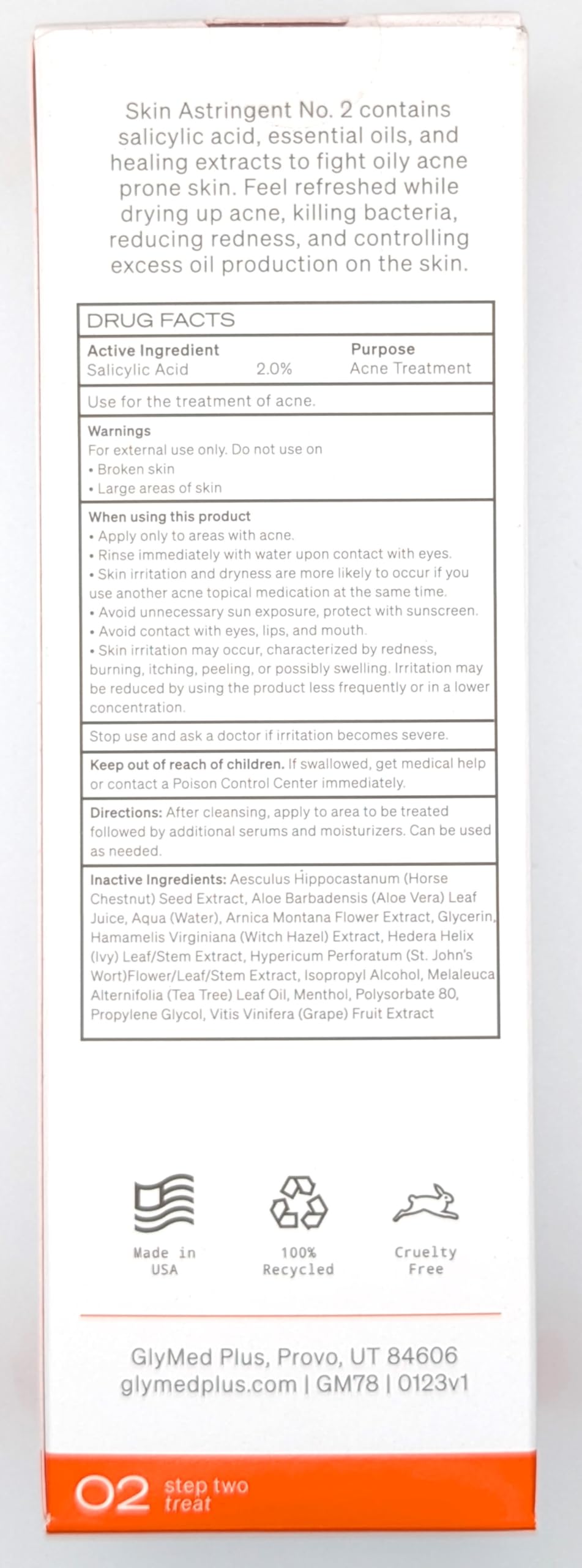GlyMed Plus Serious Action Astringent No. 2 on cotton pad for cooling pore cleansing and oil control.