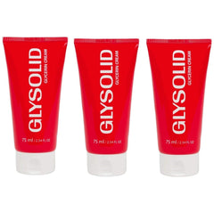 Glysolid glycerin skin cream triple-pack tubes for all-day hydration.