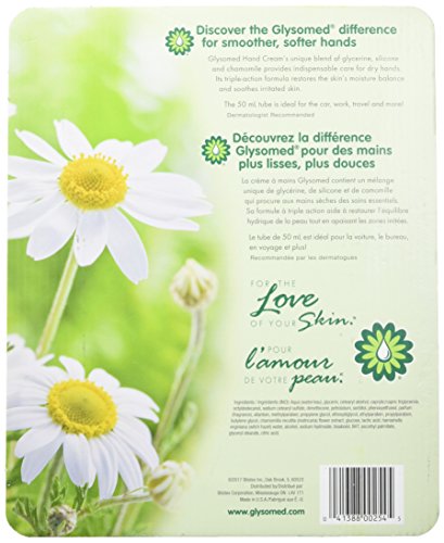 Glysomed hand cream packaging highlights glycerin, silicone, and chamomile