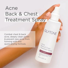 GLYTONE back chest acne spray mist bottle for targeted coverage.