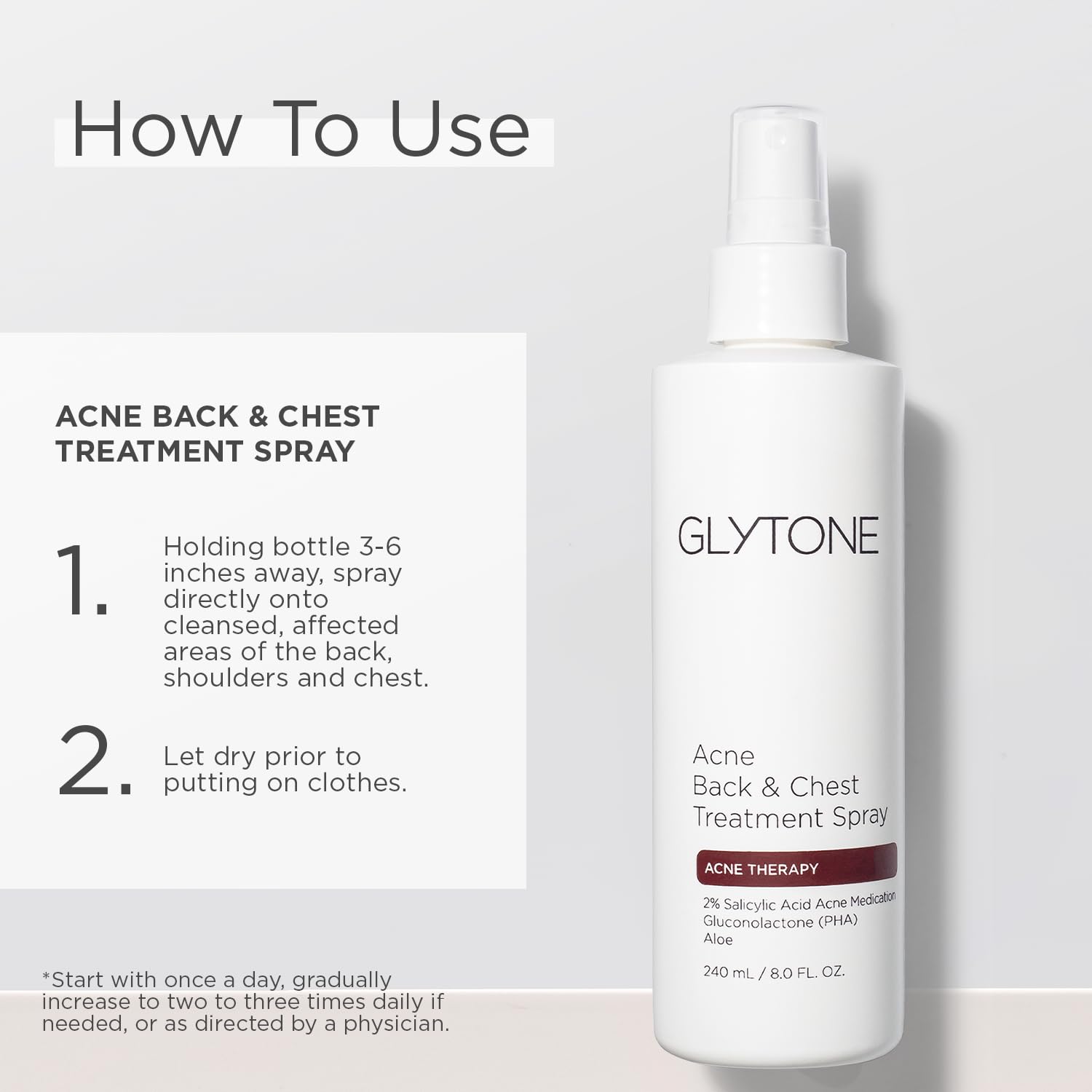 GLYTONE centella-asiatica-infused spray supports soothing renewal of skin.