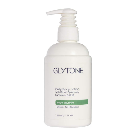 GLYTONE Daily Body Lotion SPF15 bottle ready for daily sun protection.