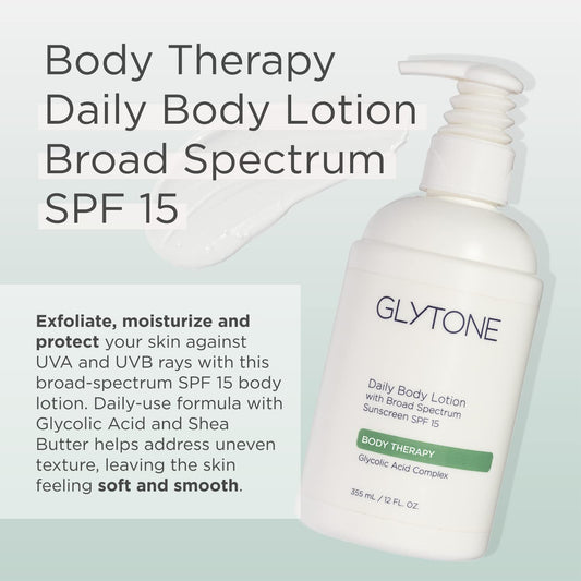 GLYTONE Daily Body Lotion being spread on arm for smooth hydration.