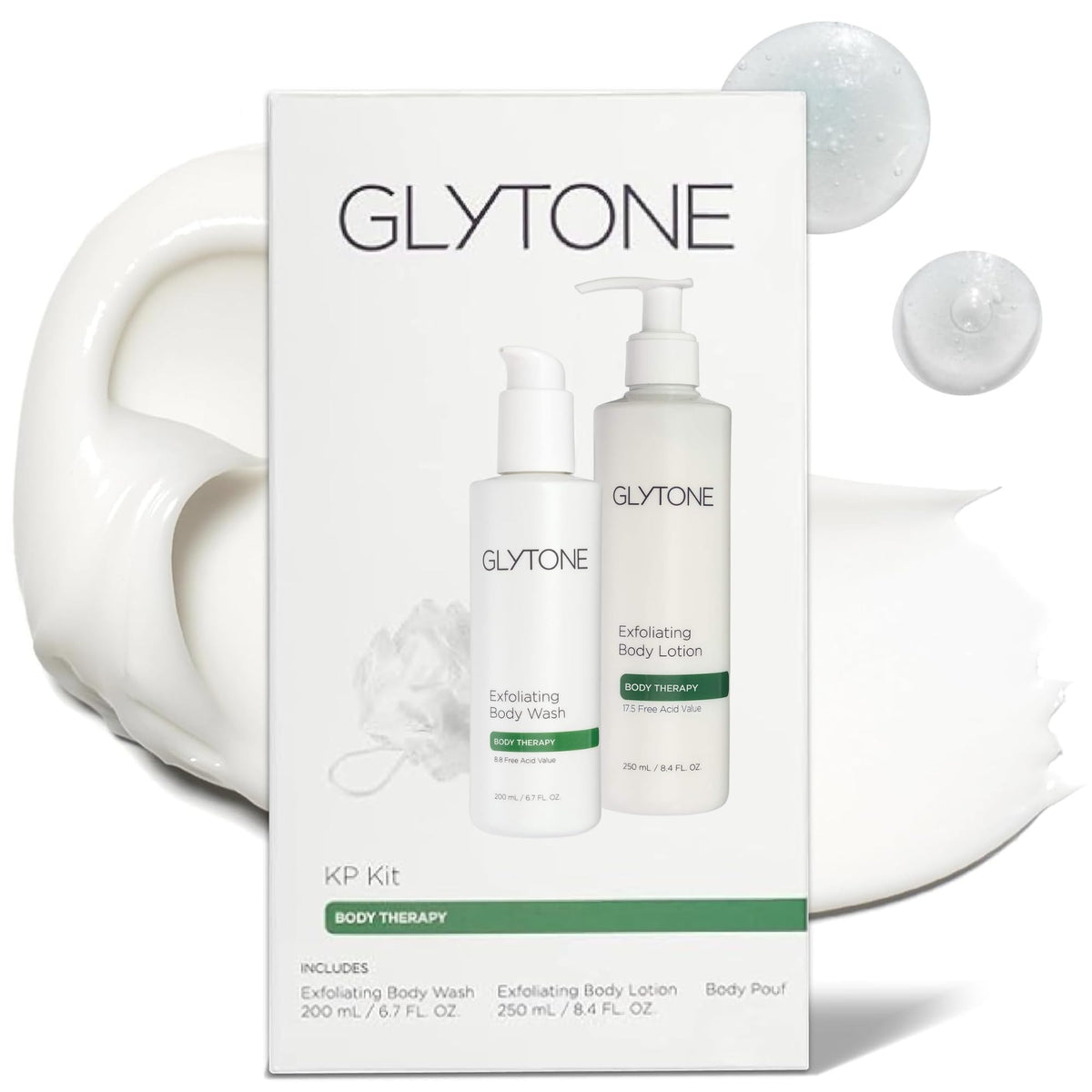 GLYTONE Glytone KP Kit exfoliating body wash for smoother KP-prone skin.