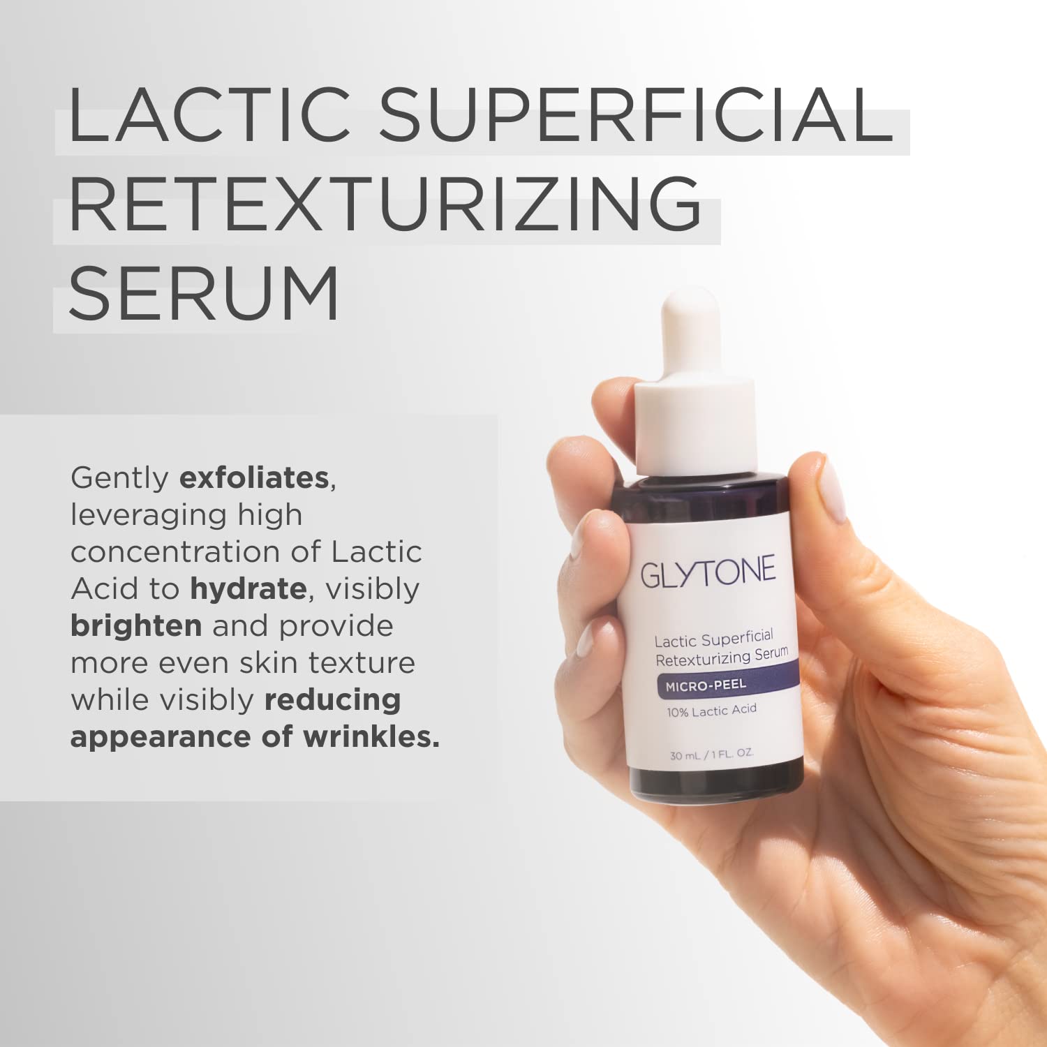 Close-up of Glytone Micro-Peel serum texture for a lightweight lactic exfoliant