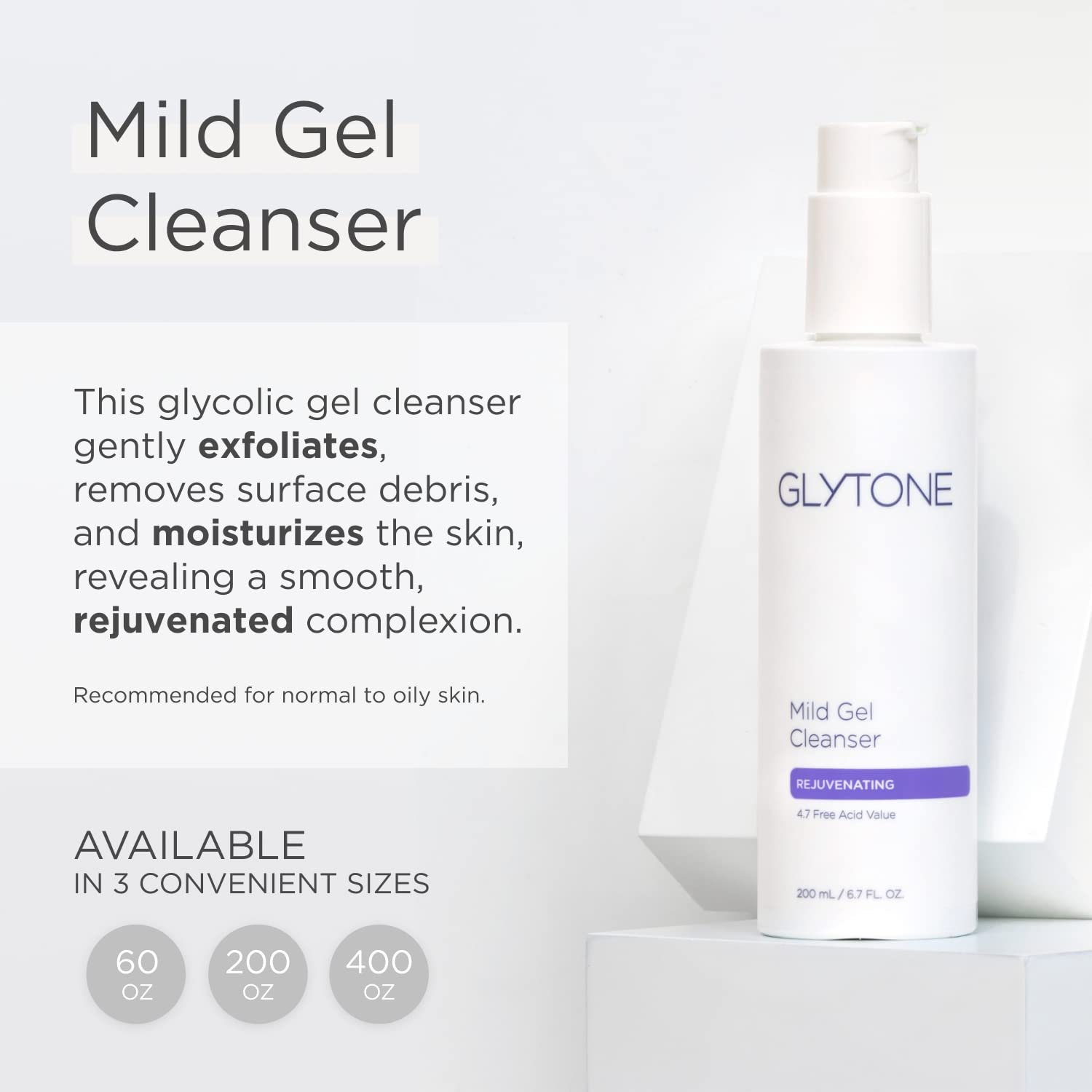 GLYTONE Mild Gel Exfoliating Cleanser gel texture close-up for smooth application.