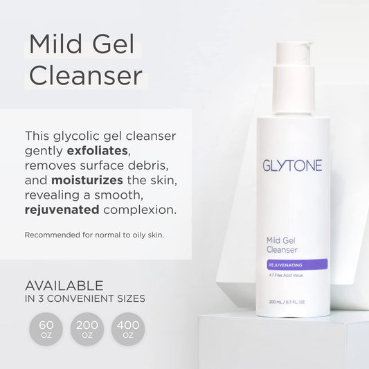 GLYTONE Mild Gel Exfoliating Cleanser gel texture close-up for smooth application.