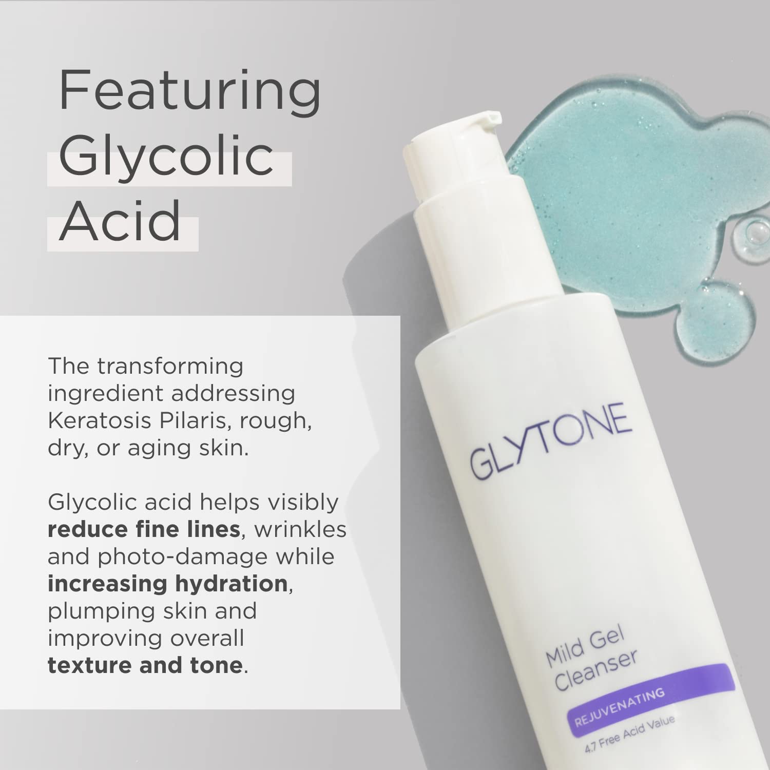 GLYTONE Mild Gel Exfoliating Cleanser with water for hydration and prep.