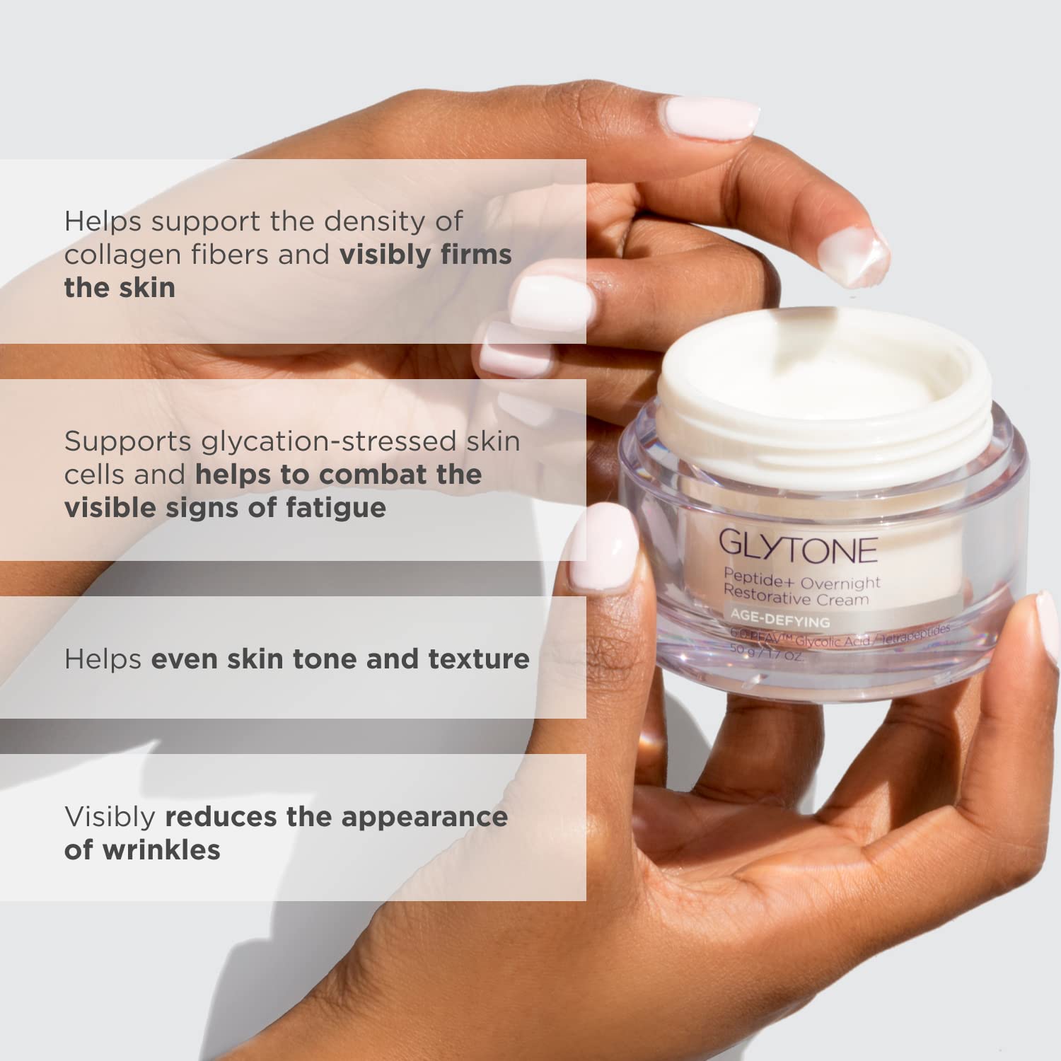 GLYTONE Glytone Peptide+ fragrance-free formula label.