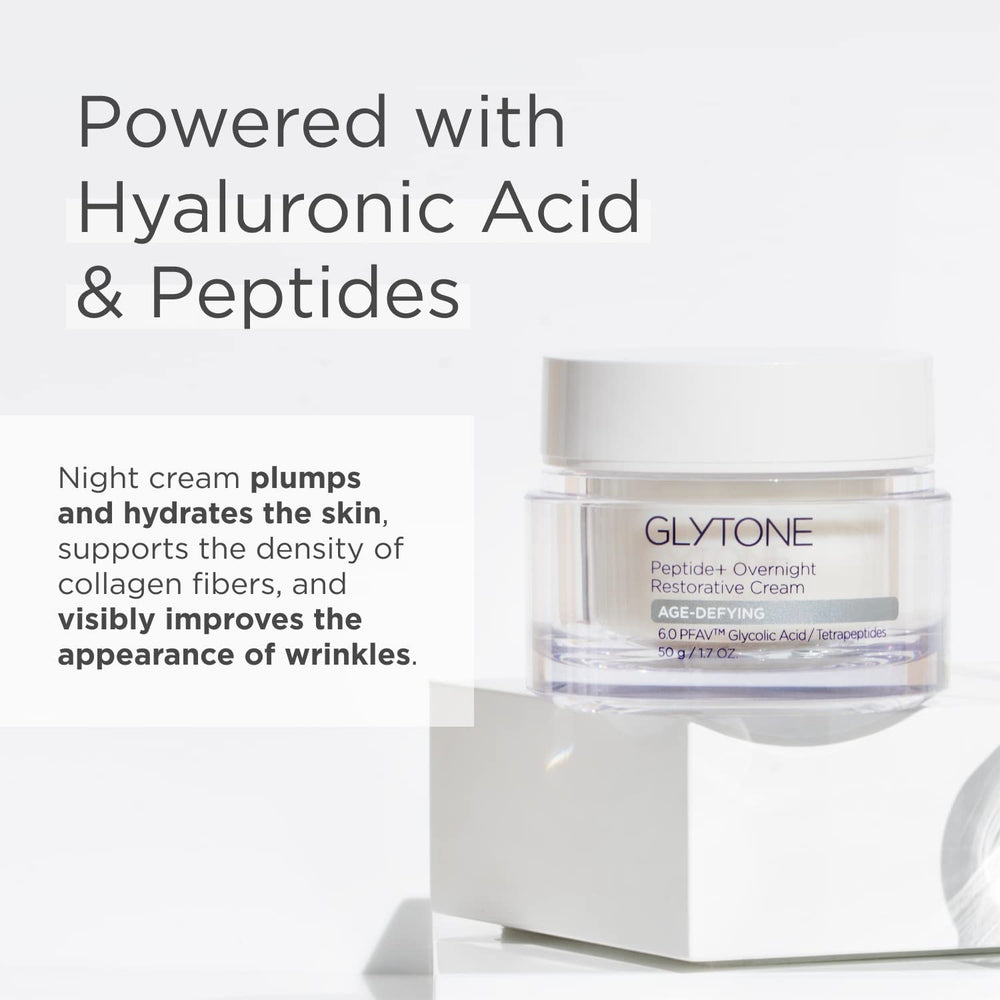 GLYTONE Glytone Peptide+ hydrates skin with glycolic-acid formula.