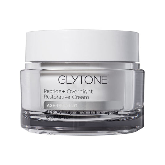 GLYTONE Glytone Peptide+ overnight restorative cream jar for deep hydration.