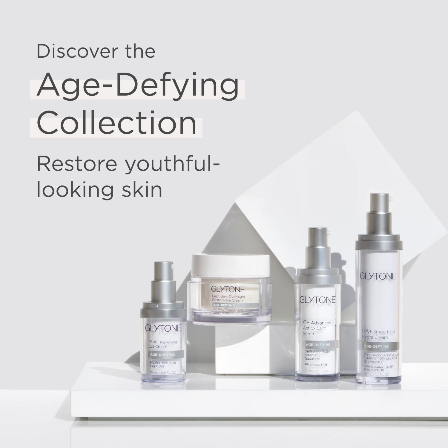 Glytone peptides eye contour firming close-up on delicate skin.