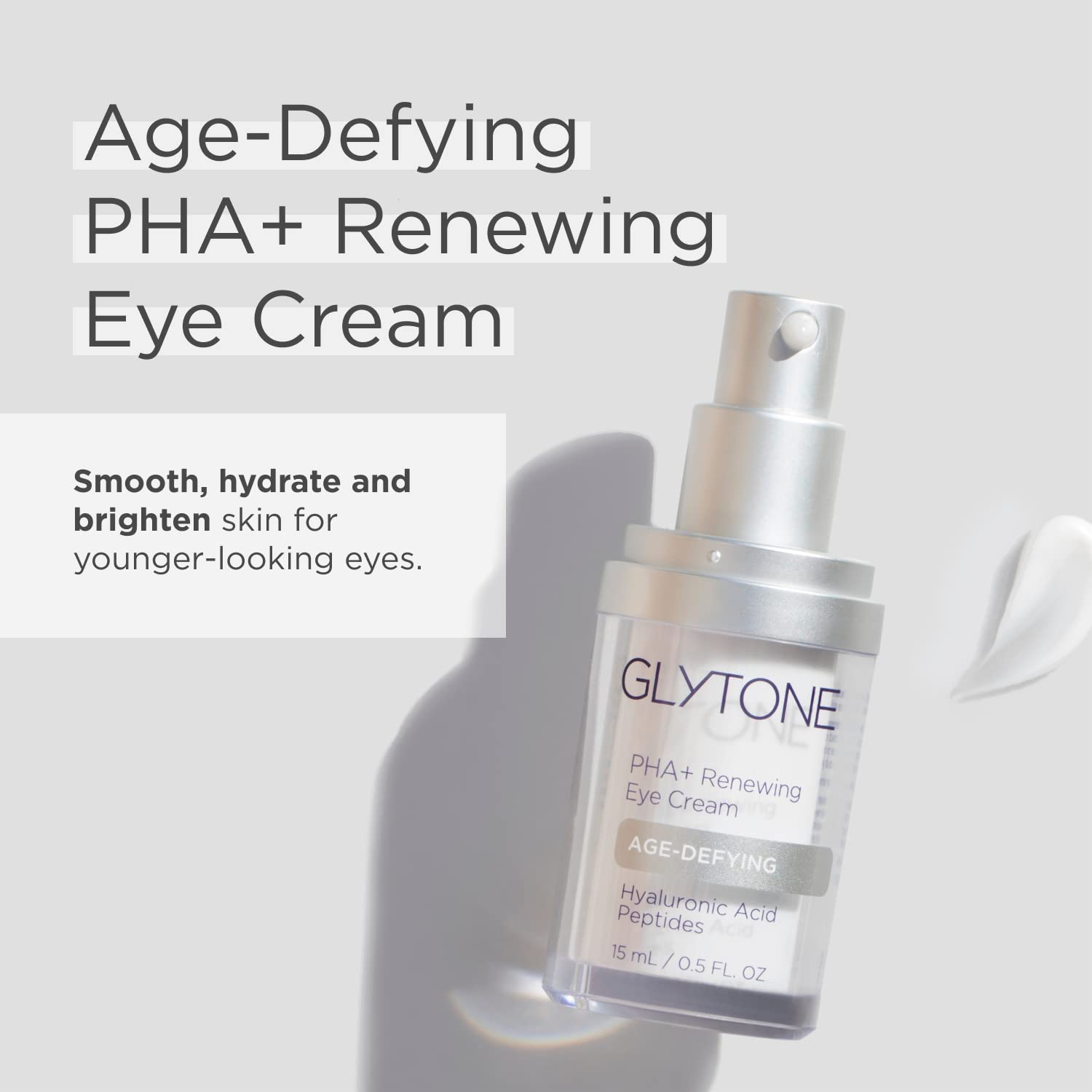 Glytone renewing eye cream dispensing tube highlighting ease of daily use.