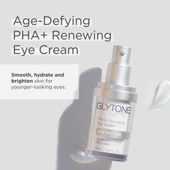 Glytone renewing eye cream dispensing tube highlighting ease of daily use.