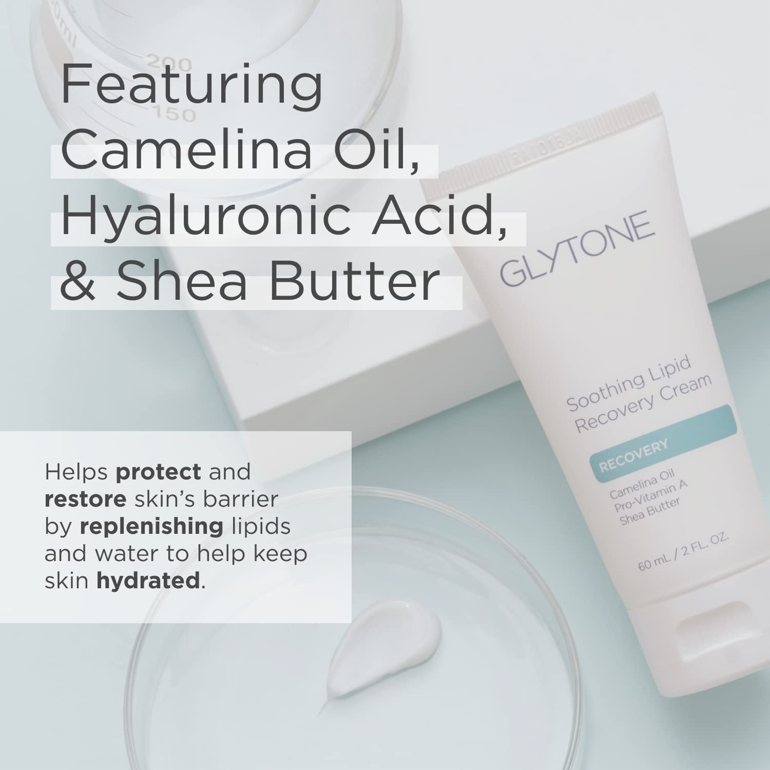 Glytone lipid recovery cream finish highlighting a smooth, non-greasy feel