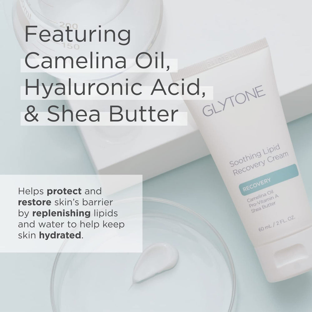 Glytone lipid recovery cream finish highlighting a smooth, non-greasy feel