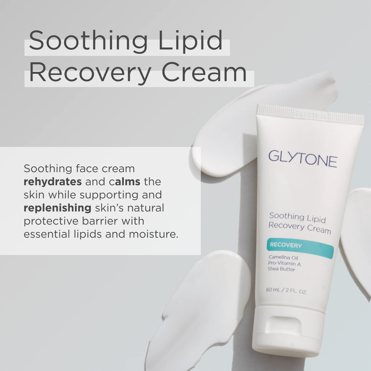 Texture swirl of Glytone lipid recovery cream demonstrating deep hydration for sensitive skin