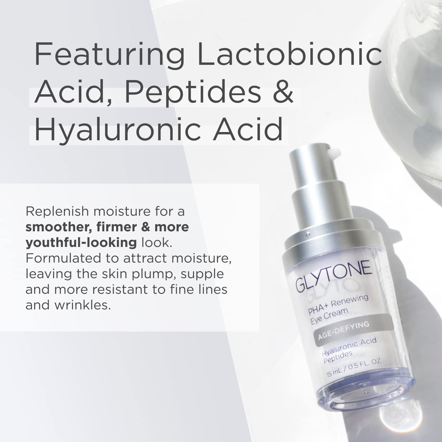 Glytone under-eye area brightening close-up for reduced puffiness and smoother skin.