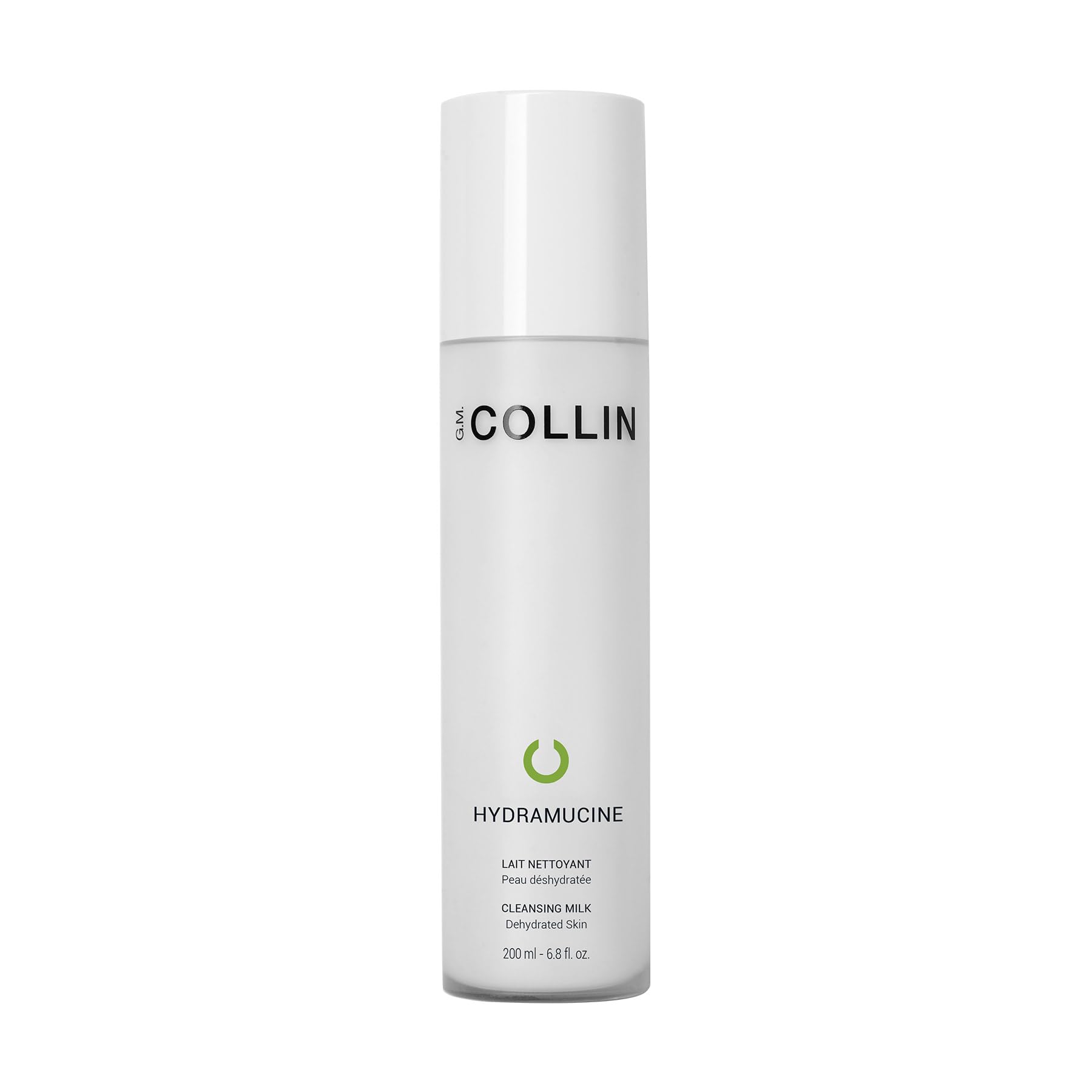 GM Collin Hydramucine Cleansing Milk bottle on bathroom counter for gentle cleansing