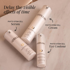 G.M. COLLIN Phyto Stem Cell Eye Contour in use demonstrates gentle application for puffiness reduction.