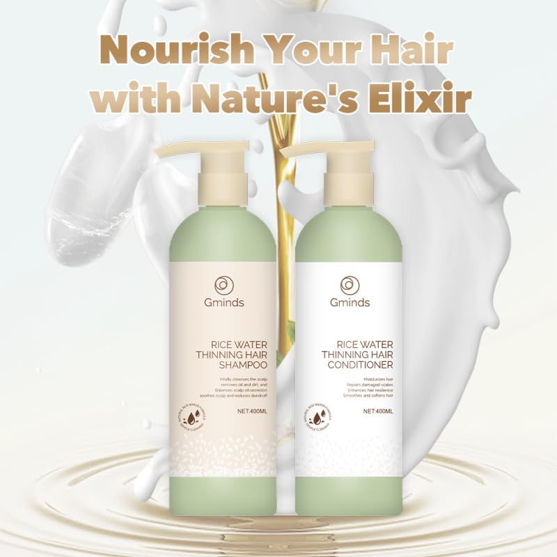 Gminds Rice Water Shampoo on shelf, clean, premium presentation