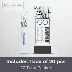 Go Essentials 20-pack travel sachets – stacked display, perfect for donation kits