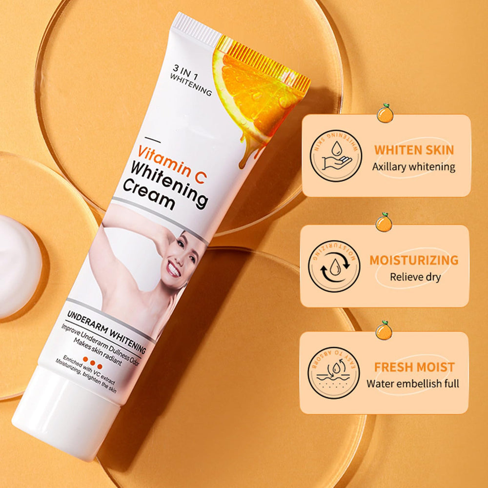 Go Ho Vitamin C cream on the face and neck illustrates subtle brightening