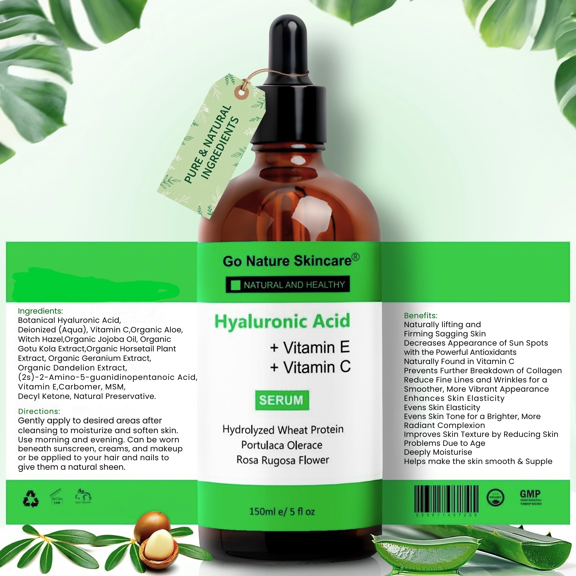 Go Nature Skincare Serum Vitamin C boost hints at brightening benefits.
