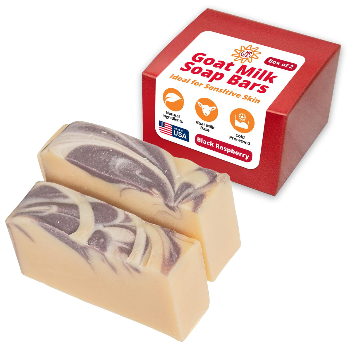 Goat Milk Stuff Black Raspberry soap bar close-up, creamy lather for sensitive skin