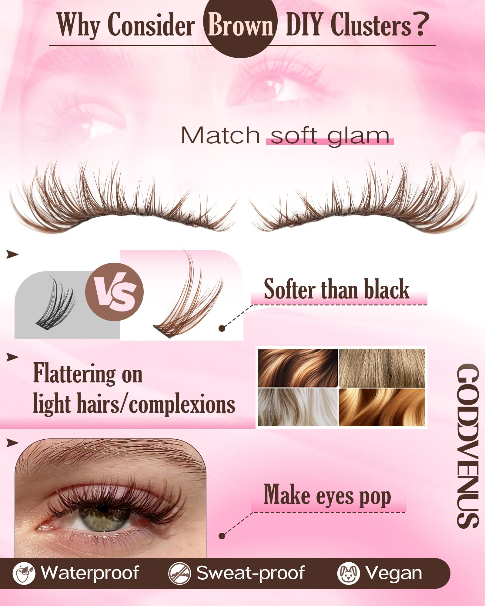 Goddvenus Brown lash clusters 16mm for long flutter