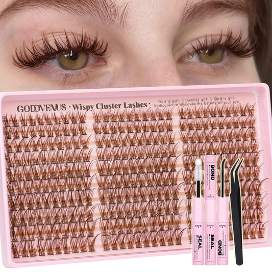 Goddvenus Brown Lash Clusters Kit with 300pcs for natural DIY lash extensions