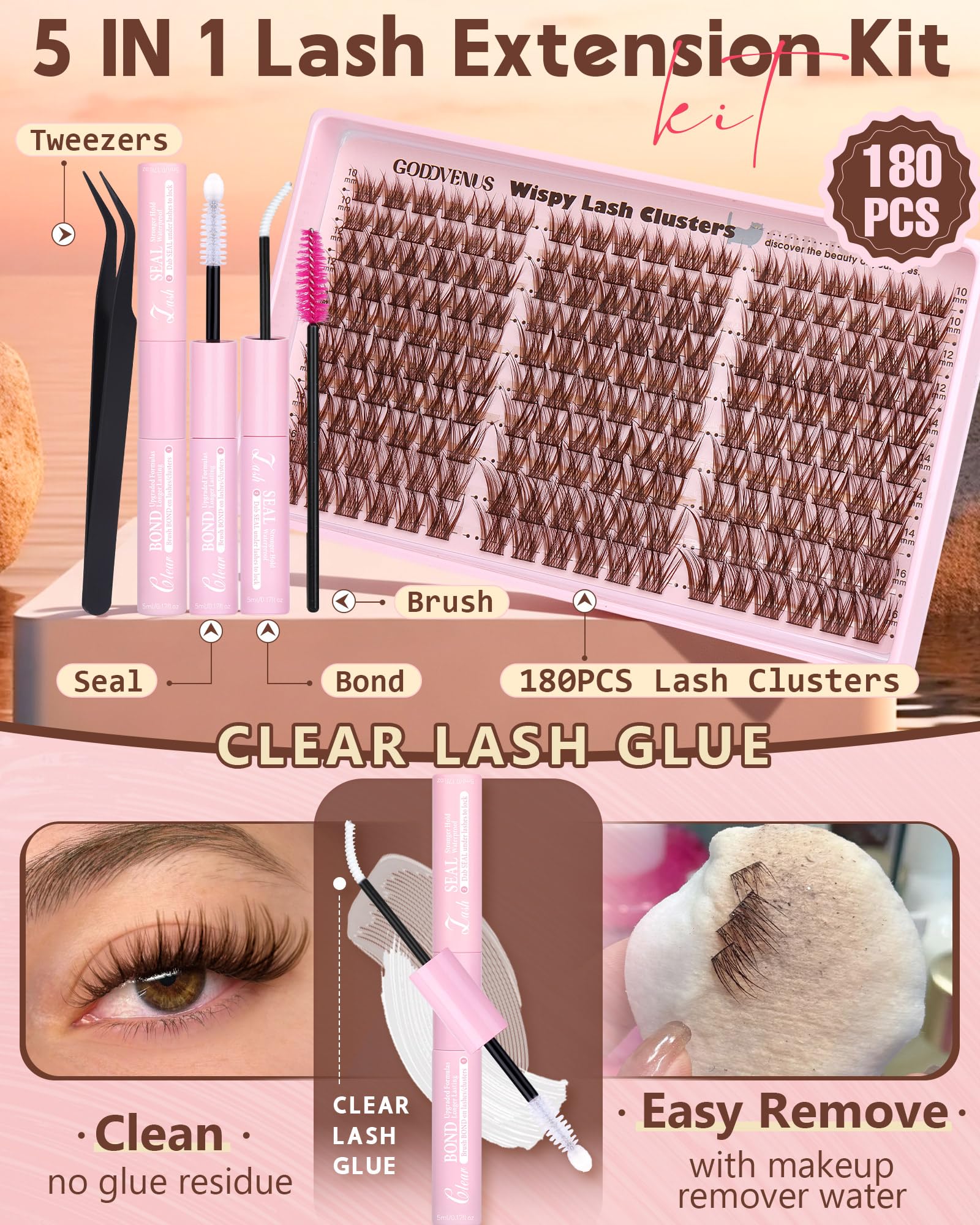 Goddvenus clear bond enables easy removal with gentle makeup remover.