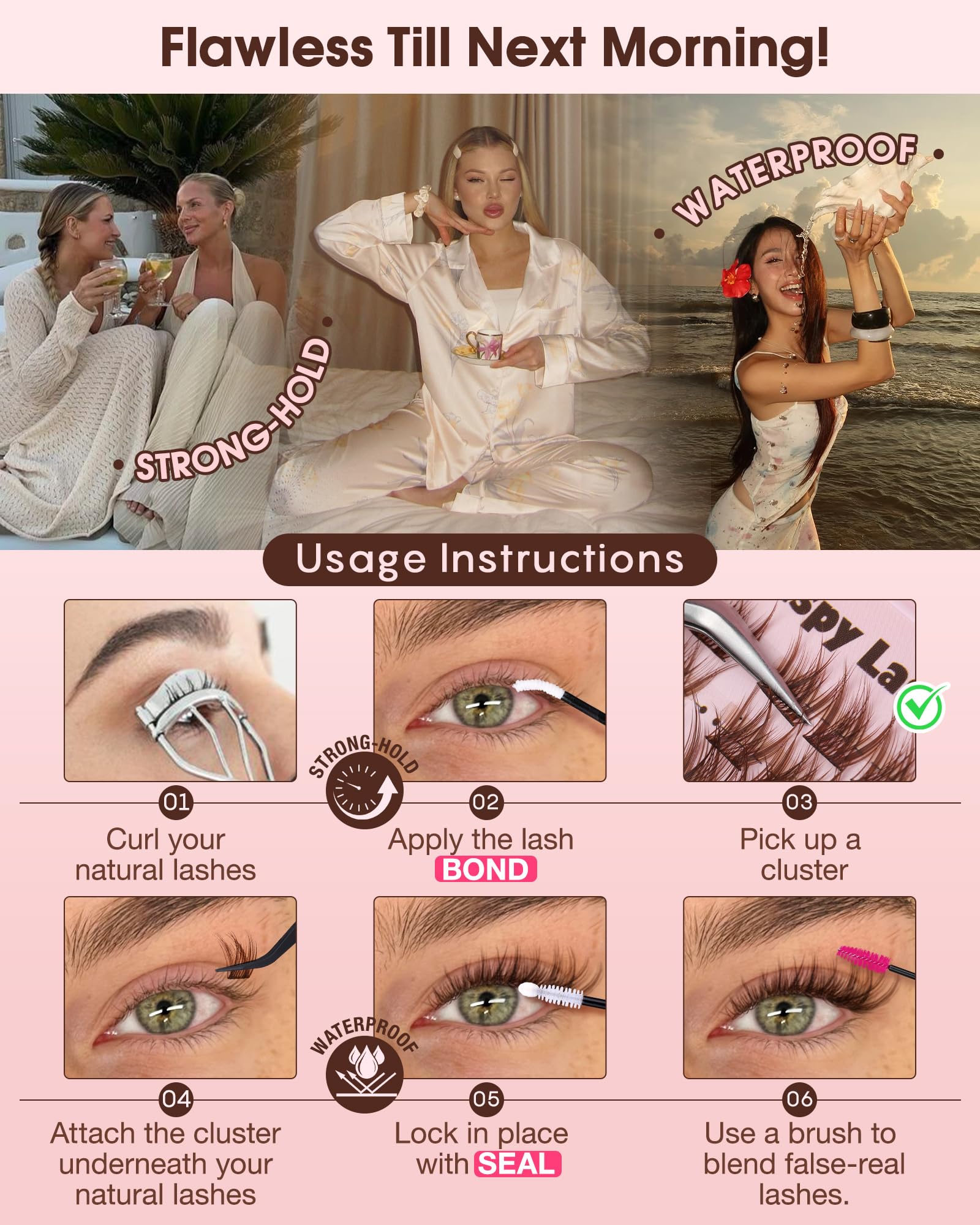 Goddvenus brown wispy lash clusters kit includes natural and cat-eye styles for customization.