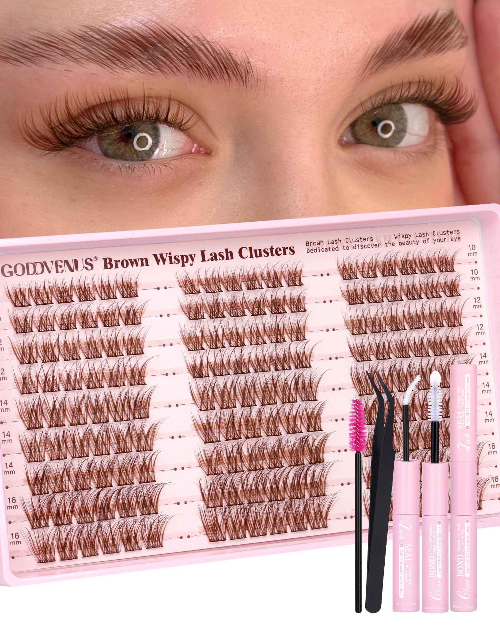 Goddvenus brown wispy lash clusters kit for natural-looking volume