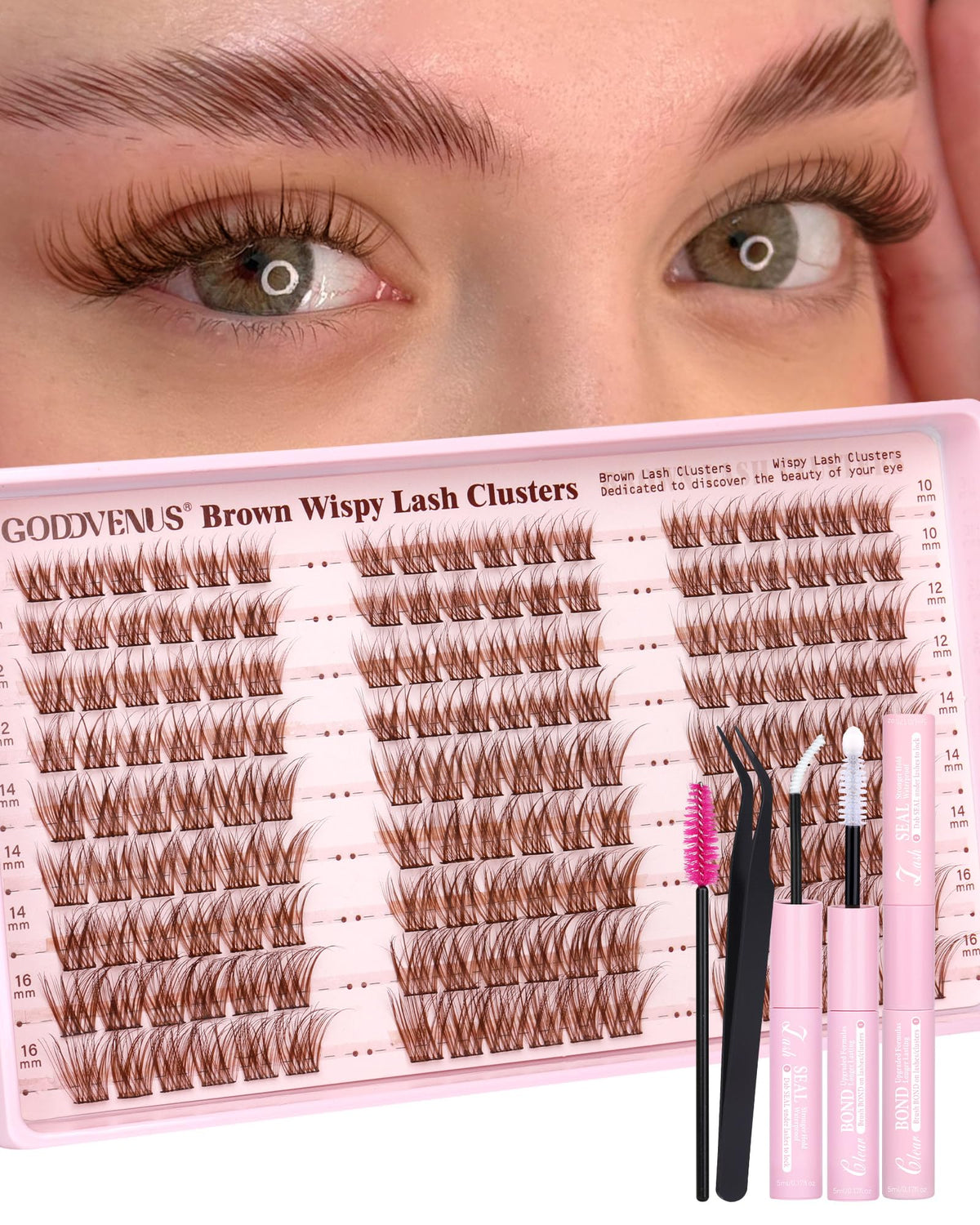 Goddvenus brown wispy lash clusters kit for natural-looking volume