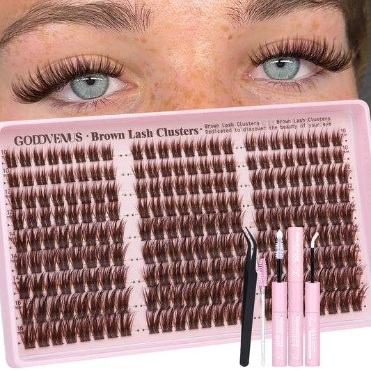 Goddvenus Brown Wispy Lash Clusters Kit creates natural blend for daily wear.