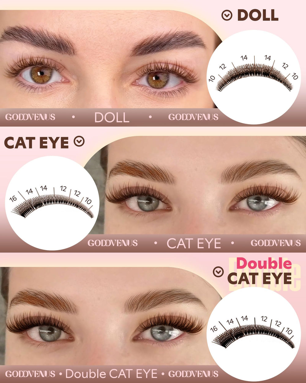 Goddvenus c curl lash clusters lift with natural curvature