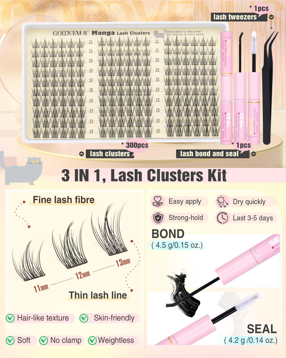 Goddvenus easy application pack enabling quick lash cluster application